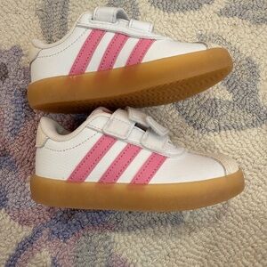 adidas Kids White and Pink Sneakers with Tan Soles